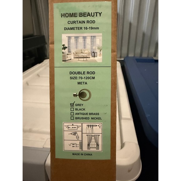 Home Beauty Double Curtain Rod 70-120cm Grey Metal Geometric Finial 16-19mm - Picture 3 of 4